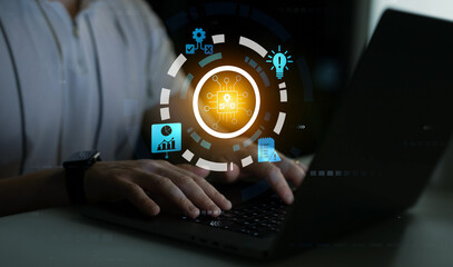 Engineer using laptop for optimization software AI bot with a Comprehensive Guide.Leveraging...