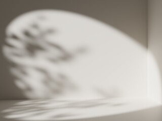 Empty studio or room with sunny shadow. Minimal scene backdrops for product display. 3D Rendering.