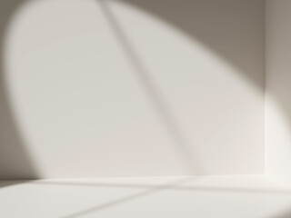 Empty studio or room with sunny shadow. Minimal scene backdrops for product display. 3D Rendering.