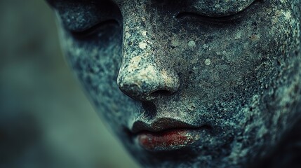 Naklejka premium Plum juice stains the lips of a statue carved from moonlight