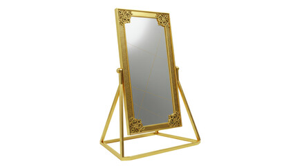 Isolated Antique Mirror with Ornate Frame Gold