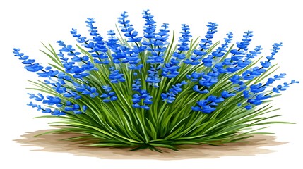 Lush blue lavender bush, vibrant green foliage, earthy base