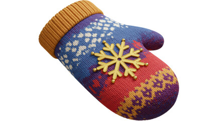 Isolated Knitted Mitten with Snowflake Ornament