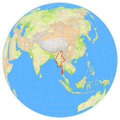 View of the earth from space showing the location of Myanmar