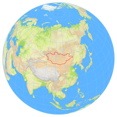 View of the earth from space showing the location of Mongolia