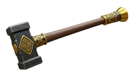 Isolated Ornate War Hammer with Gold Details
