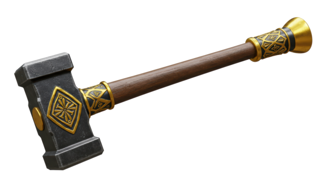 Isolated Ornate War Hammer with Gold Details
