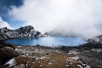 Beautiful Glacial Lake in the Himalayas of Suryakunda, Langtang National Park, Gosaikunda, Nepal with Lauribina Pass View