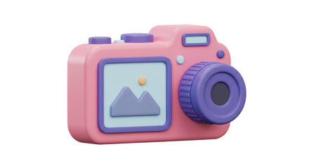Isolated Pink Camera with Display Image of Mountain
