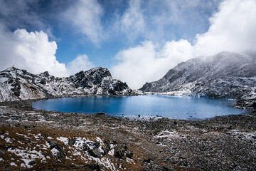 Beautiful Glacial Lake in the Himalayas of Suryakunda, Langtang National Park, Gosaikunda, Nepal...