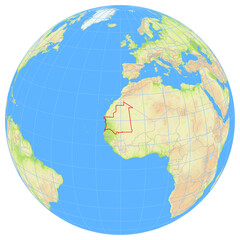 View of the earth from space showing the location of Mauritania