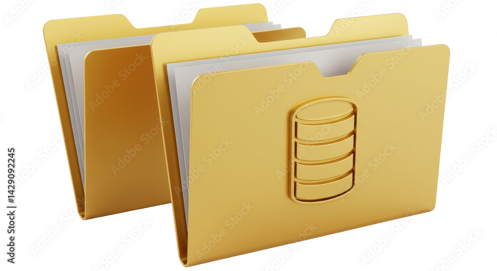 Poster isolated pair of yellow folders with database icon
