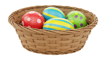 Isolated Easter Basket Full of Colorful Decorated Eggs