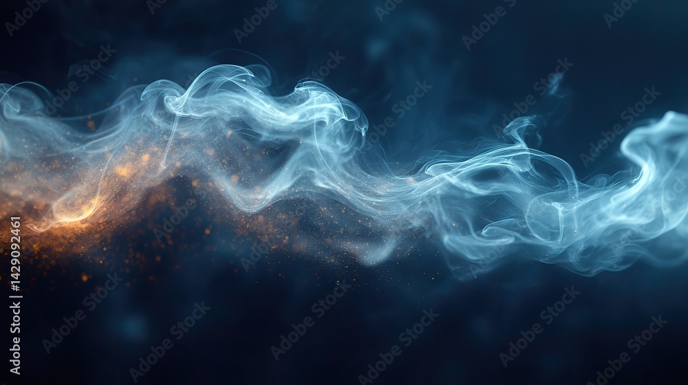 Wall mural providing a captivating visual representation of abstract patterns, white smoke rises from burning i