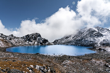 Beautiful Glacial Lake in the Himalayas of Suryakunda, Langtang National Park, Gosaikunda, Nepal...