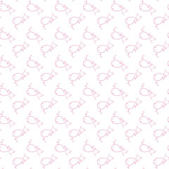 Simple Pink Cartoon Bird Pattern on White Background