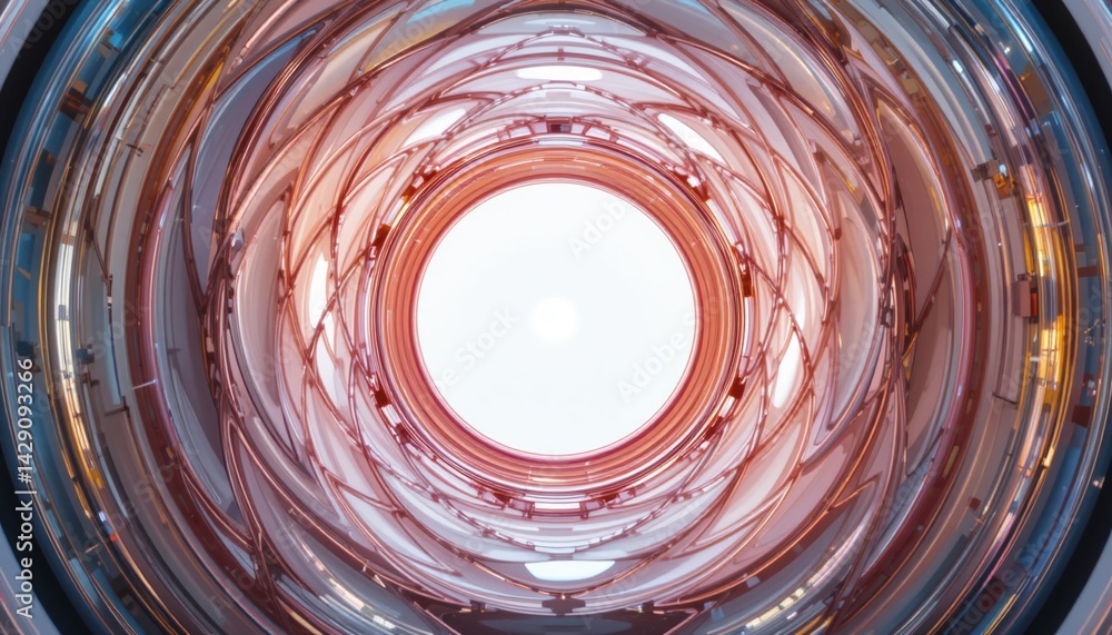 Poster cascading spiral patterns abstract architecture digital art futuristic environment eye-level view mo