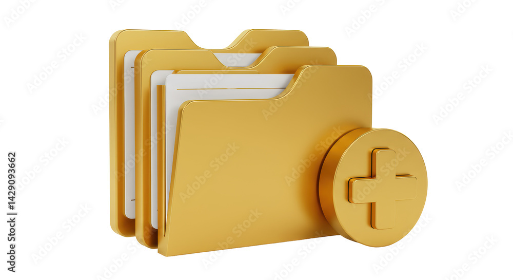 Poster isolated yellow folder with add sign