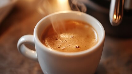 Fototapeta premium Aromatic Espresso: A Close-Up of a Steaming Cup of Coffee
