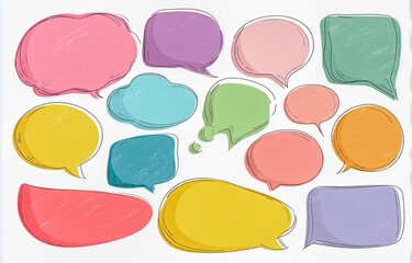 A set of pastel-colored speech bubbles in various shapes, perfect for adding cute and colorful text boxes to your illustrations or designs