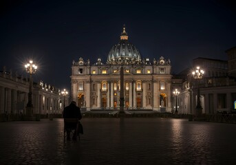 Obraz premium Solitary Figure at Night in St. Peter's Square, Vatican City