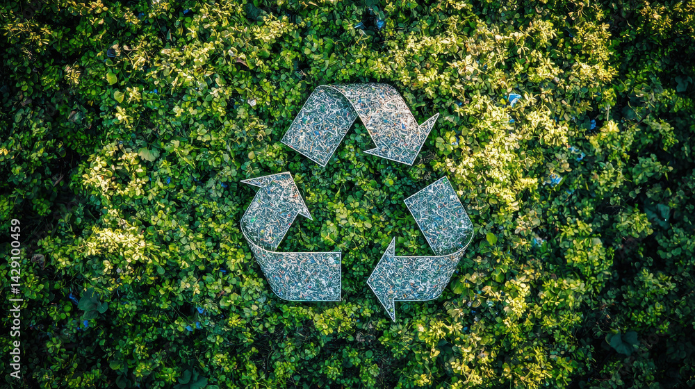 Poster innovative factory workers engage in sorting recyclable materials for creating a circular economy in