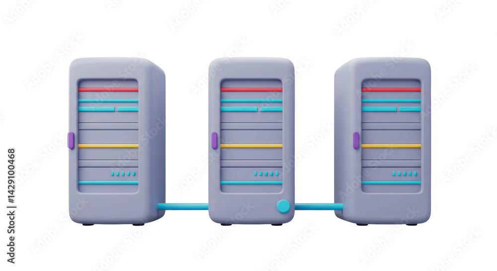 Poster isolated set of three connected server towers