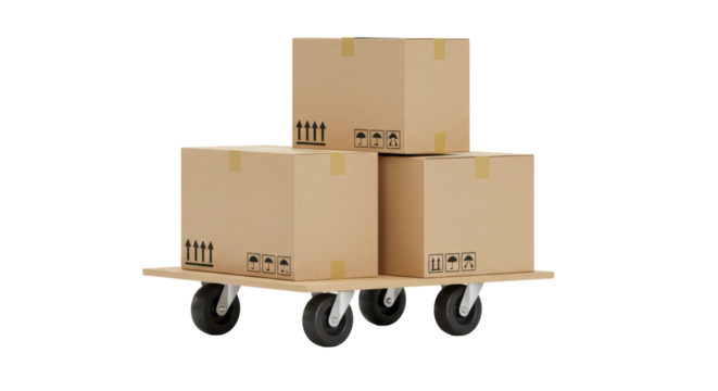 Isolated Stack of Cardboard Boxes on Trolley