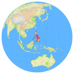 Naklejka premium View of the earth from space showing the location of the Philippines