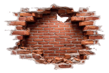 Hole in a brick wall view isolated over png transparent background	