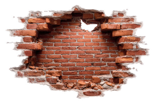 Fototapeta Hole in a brick wall view isolated over png transparent background 