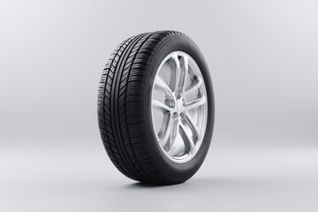 solitary car tire stands prominently on seamless monochrome backdrop