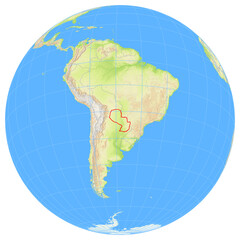 Obraz premium View of the earth from space showing the location of Paraguay