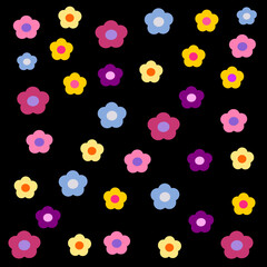 Flowers on black background. Vector illustration.