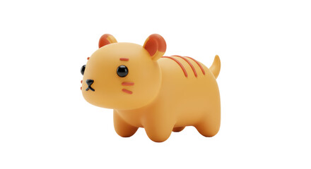 Isolated Cute Yellow Cartoon Tiger Cub with Stripes