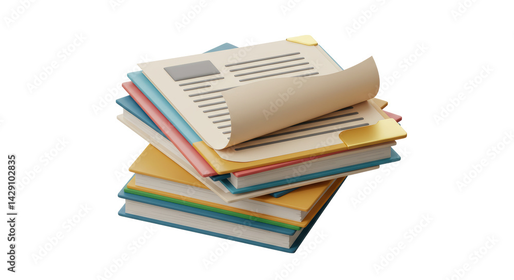 Poster isolated stack of colorful documents and folders