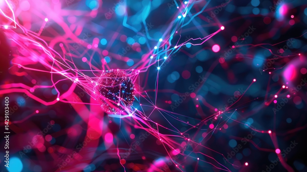 Poster abstract picture of colorful particle with sparkle electric style design connect become structure of