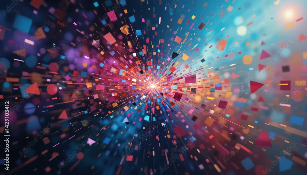 Poster dynamic color burst explosion digital space abstract artwork vibrant environment wide-angle view cre