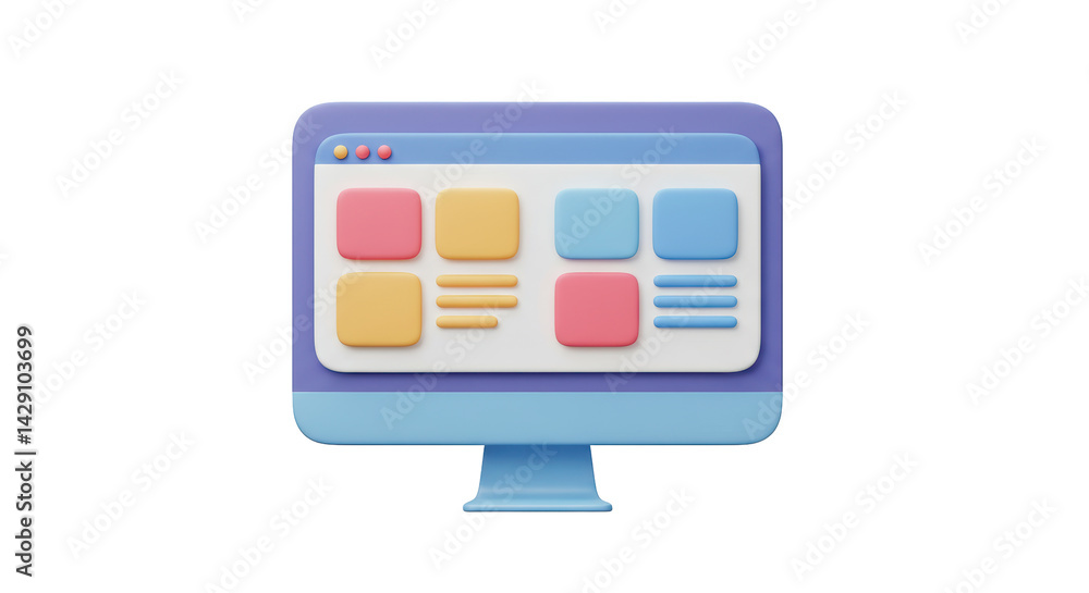 Poster isolated blue computer screen with colorful app grid interface
