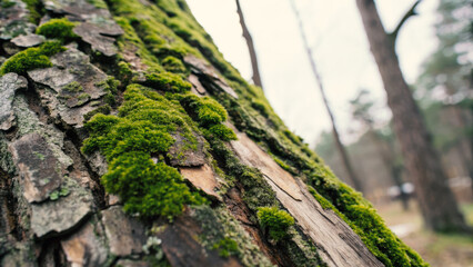 Obraz premium Artistic Backdrop of Tree Bark and Green Moss for Earth Day Celebration