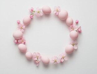 Obraz premium Pastel pink eggs and blossoms arranged in a circle