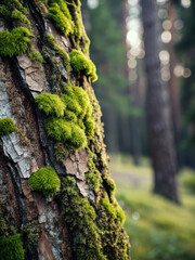 Obraz premium Artistic Earth Day Backdrop with Close-Up of Tree Bark and Green Moss