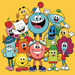 Fototapeta premium A Gathering of Joyful Cartoon Characters. A Whimsical Illustration