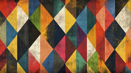 Colorful Diamond Pattern with Textured Vintage Aesthetic and Artistic Flair
