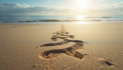 Footprints in Golden Sand at Sunset Beach
