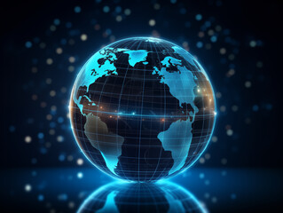 Naklejka premium Transparent Neon Globe on Tech Background