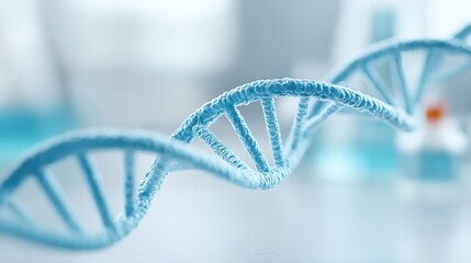 strand of dna gracefully suspended in bright sterile lab environment with ample copy space
