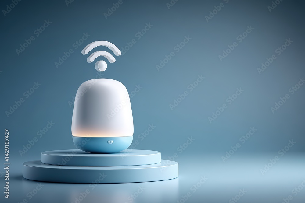 Poster smart device with wi-fi symbol on a minimalistic background.