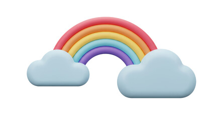 Isolated Whimsical Rainbow with Puffy Clouds