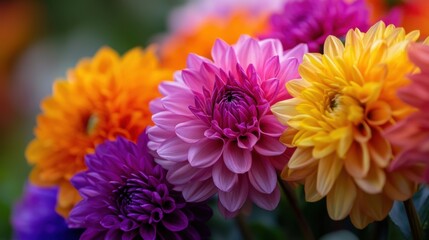 Fototapeta premium A bouquet of colorful flowers with a mix of pink, purple, and yellow